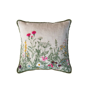 Cotton Slub Printed Pillow with Flowers