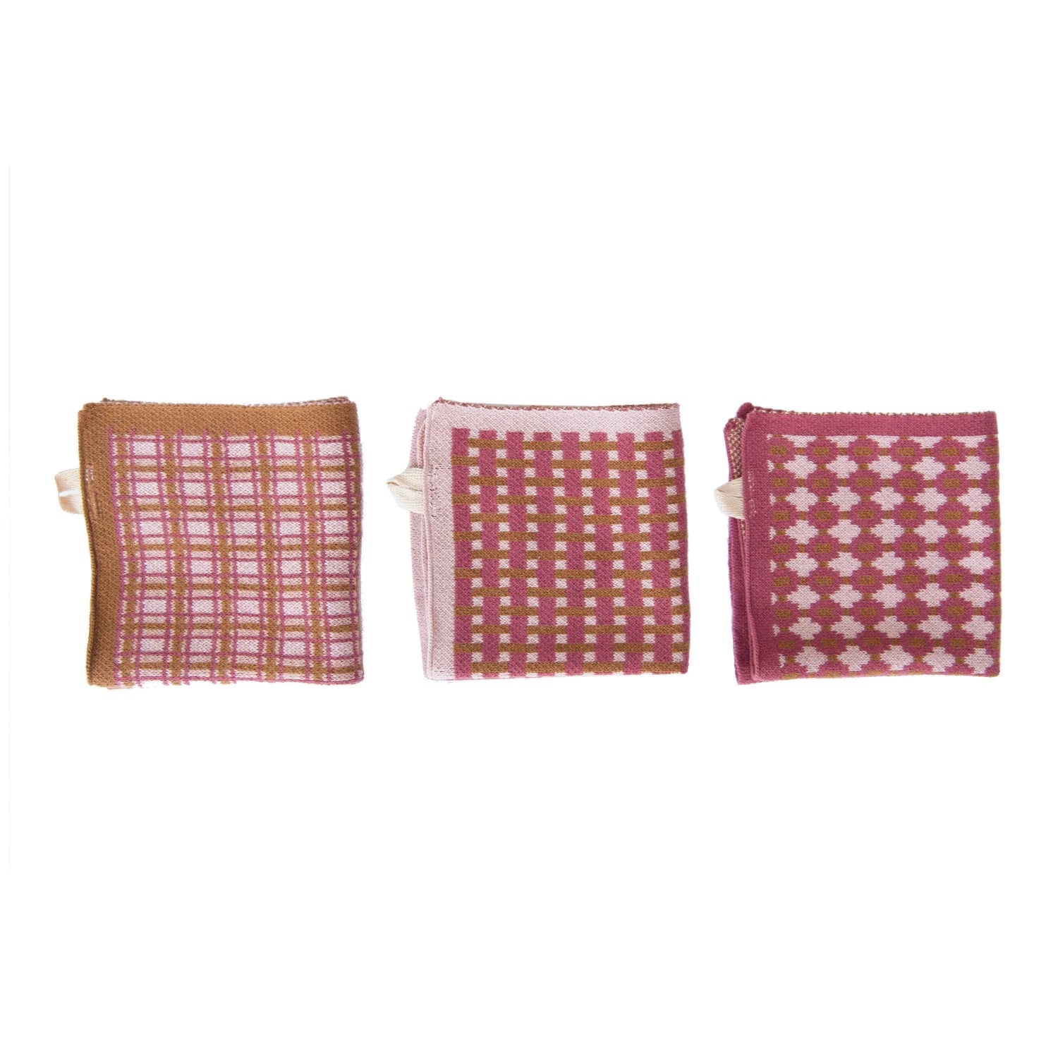 Cotton Knit Dish Cloth w/ Pattern - Pinks