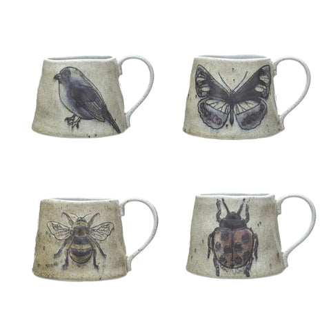 18 oz. Stoneware Mug with Insect/Bird | 4 Styles