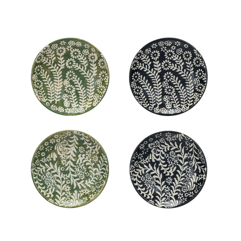 Round Stoneware Plate w/ Wax Relief Botanicals | 2 Styles