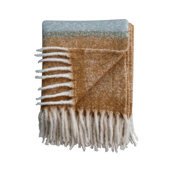 Brushed Acrylic & New Zealand Wool Throw w/ Stripes & Fringe