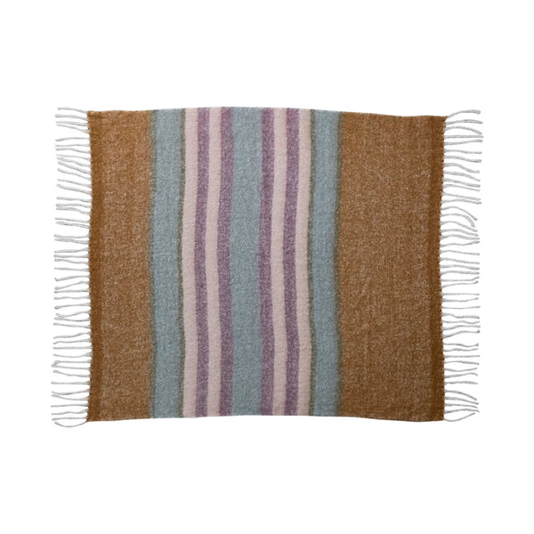 Brushed Acrylic & New Zealand Wool Throw w/ Stripes & Fringe