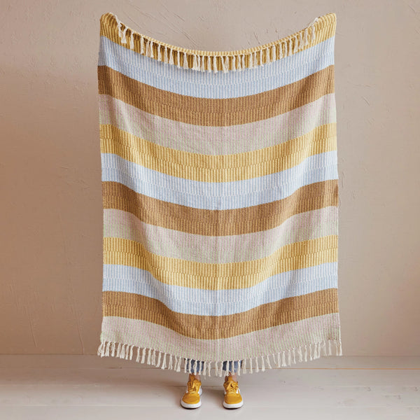 Woven Recycled Cotton Blend Throw w/ Stripes & Fringe