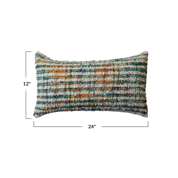 Woven Cotton Blend Bouclé Lumbar Pillow w/ Stripes