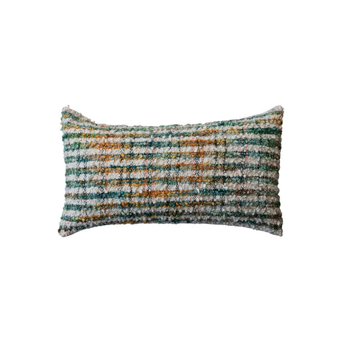 Woven Cotton Blend Bouclé Lumbar Pillow w/ Stripes