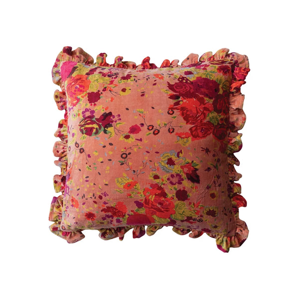 Velvet Printed Floral Pillow