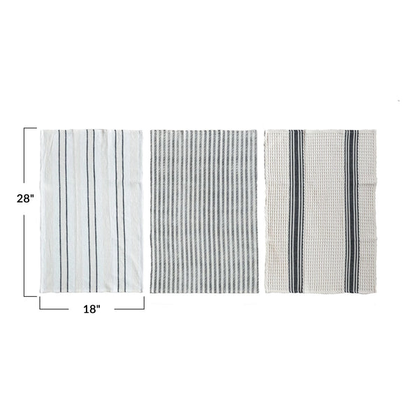 Woven Cotton Tea Towel w/ Stripes | 3 Styles