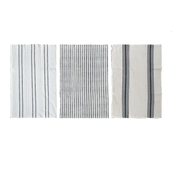 Woven Cotton Tea Towel w/ Stripes | 3 Styles