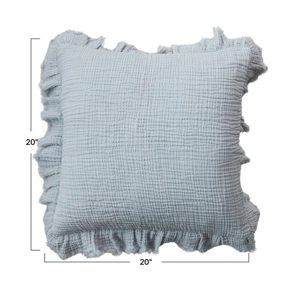 20" Square Cotton Pillow w/ Ruffled Edge