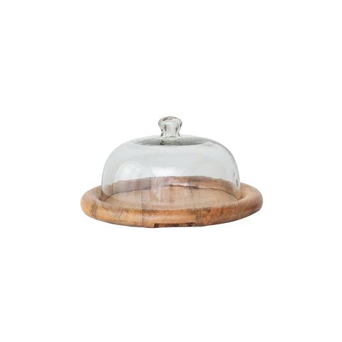 Glass Cloche w/ Mango Wood Base