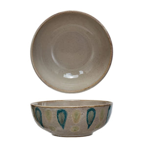 Hand-Painted Stoneware Serving Bowl