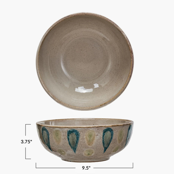 Hand-Painted Stoneware Serving Bowl