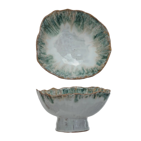 Stoneware Footed Bowl, Reactive Glaze