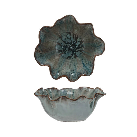 Stoneware Ruffled Bowl with Reactive Glaze