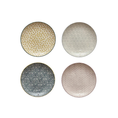 Hand-Stamped Stoneware Plate w/ Pattern, 4 Styles