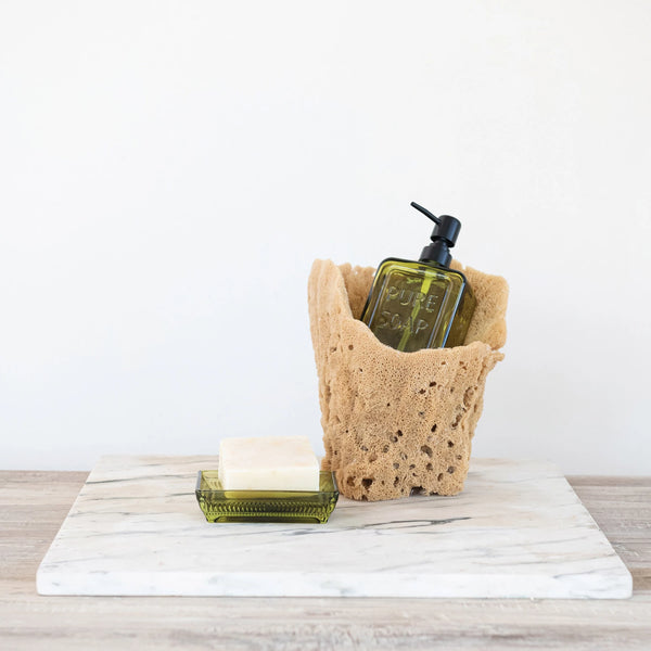 Pressed Glass Soap Dish in Olive