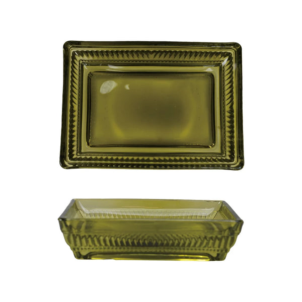 Pressed Glass Soap Dish in Olive