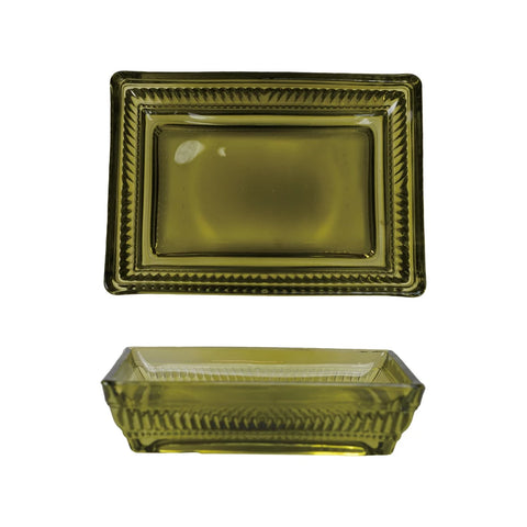 Pressed Glass Soap Dish in Olive