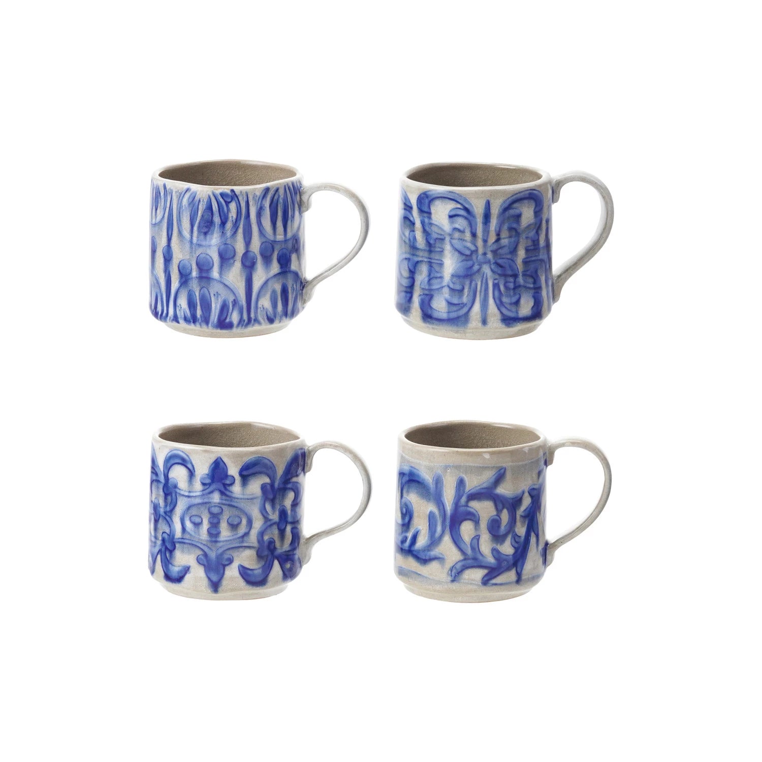 14 oz. Hand-Painted Stoneware Mug in Blue and White