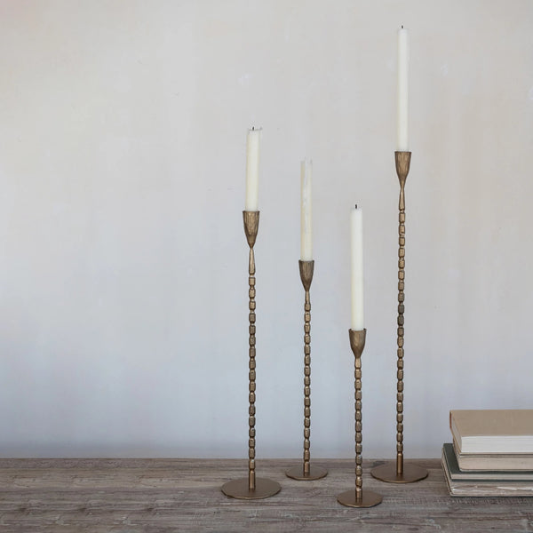 Bead Cast Iron Taper Holder - Brass Finish