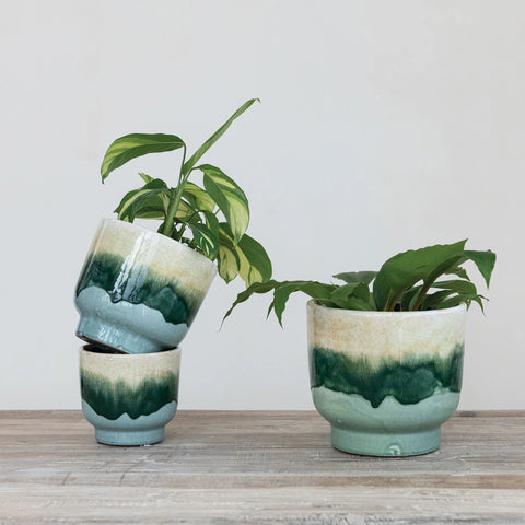 Terra-Cotta Planters in Reactive Crinkle Glaze (3 Sizes)