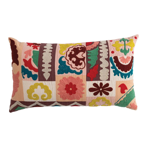 Embroidered Patchwork Lumbar Pillow