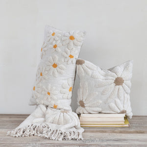 Cotton Slub Throw with Tufted Flowers