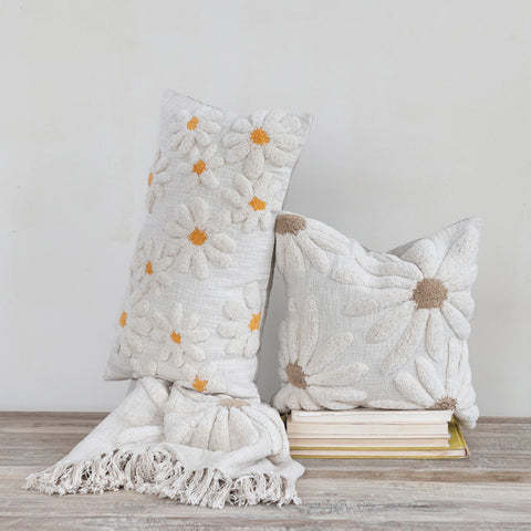 Cotton Slub Throw with Tufted Flowers