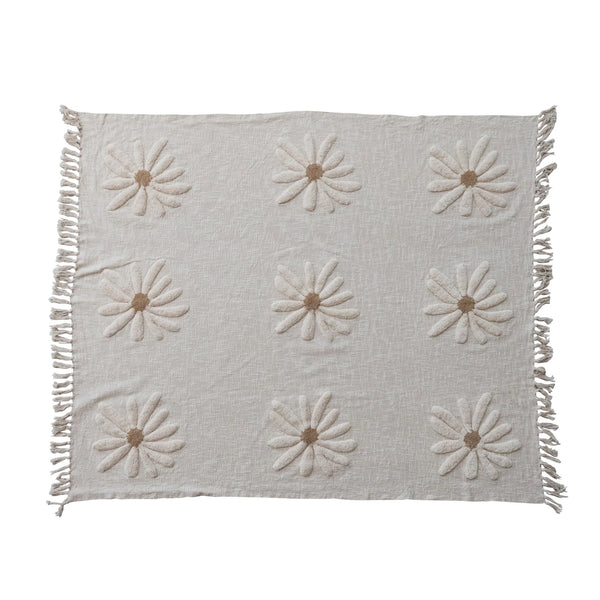 Cotton Slub Throw with Tufted Flowers