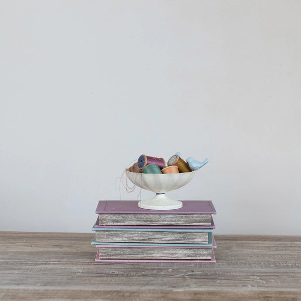 Metal Scalloped Bowl with Cast Iron Birds