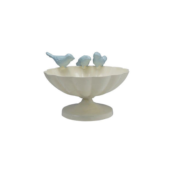 Metal Scalloped Bowl with Cast Iron Birds