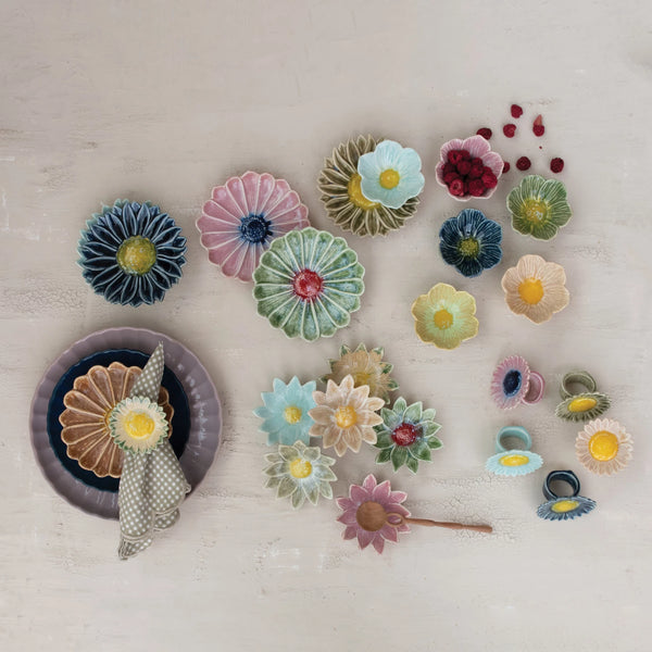 Stoneware Flower Dish, Assorted