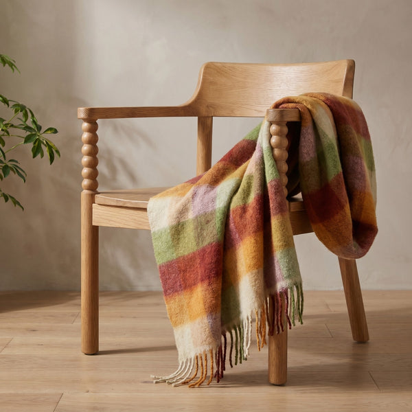Woven Brushed Fabric Throw with Plaid Pattern & Fringe