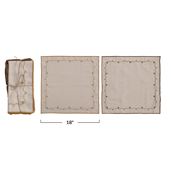 Cotton Napkins with Floral Embroidery, Set of 4