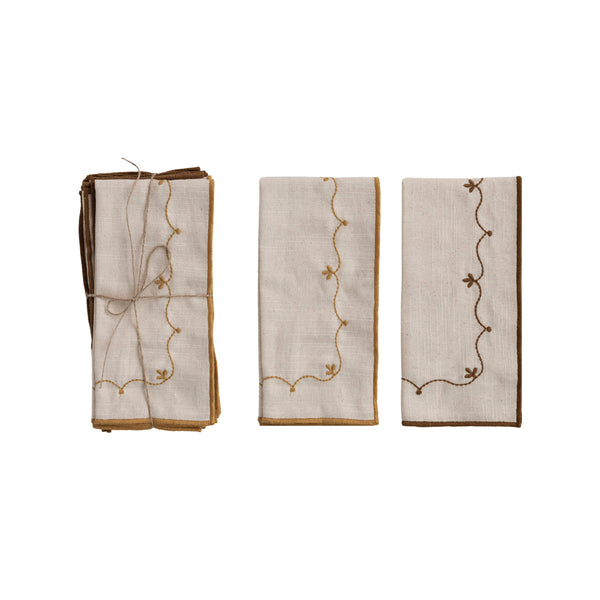 Cotton Napkins with Floral Embroidery, Set of 4