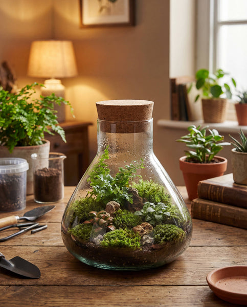 Recycled Handblown Closed Cork Terrarium Glass (6.7" x 7")