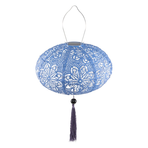 Stella Tassel 25.5" Oval Solar Lantern - Sky Blue