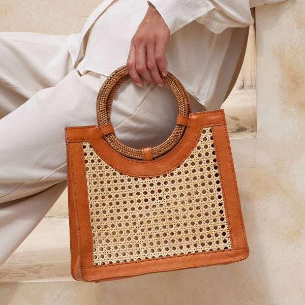 Rattan Cane Weave Summer Handbag with Round Handle