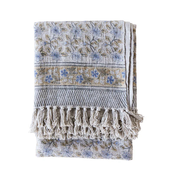Handloom Cotton Throw w/ Block Print  |  Multicolor