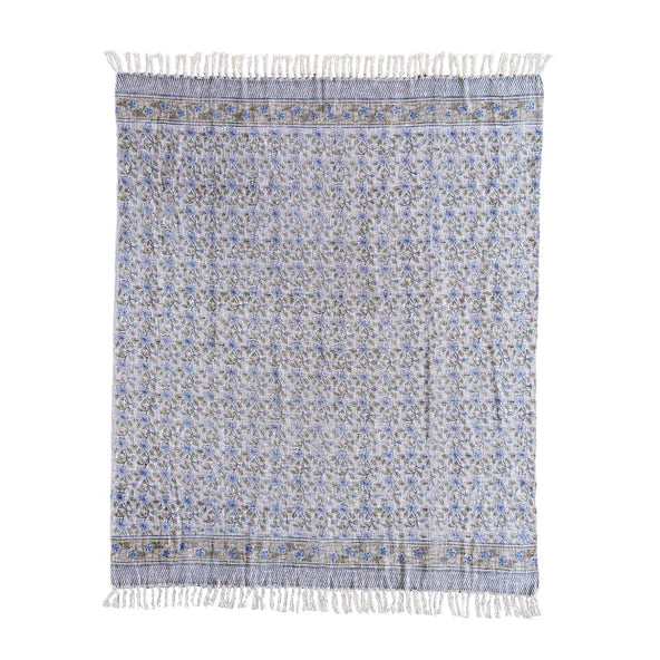 Handloom Cotton Throw w/ Block Print  |  Multicolor