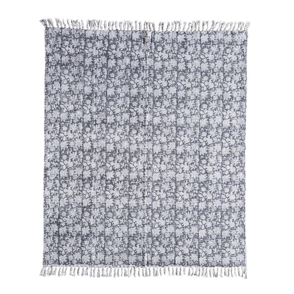 Handloom Slub Throw w/ Block Print  |  Black