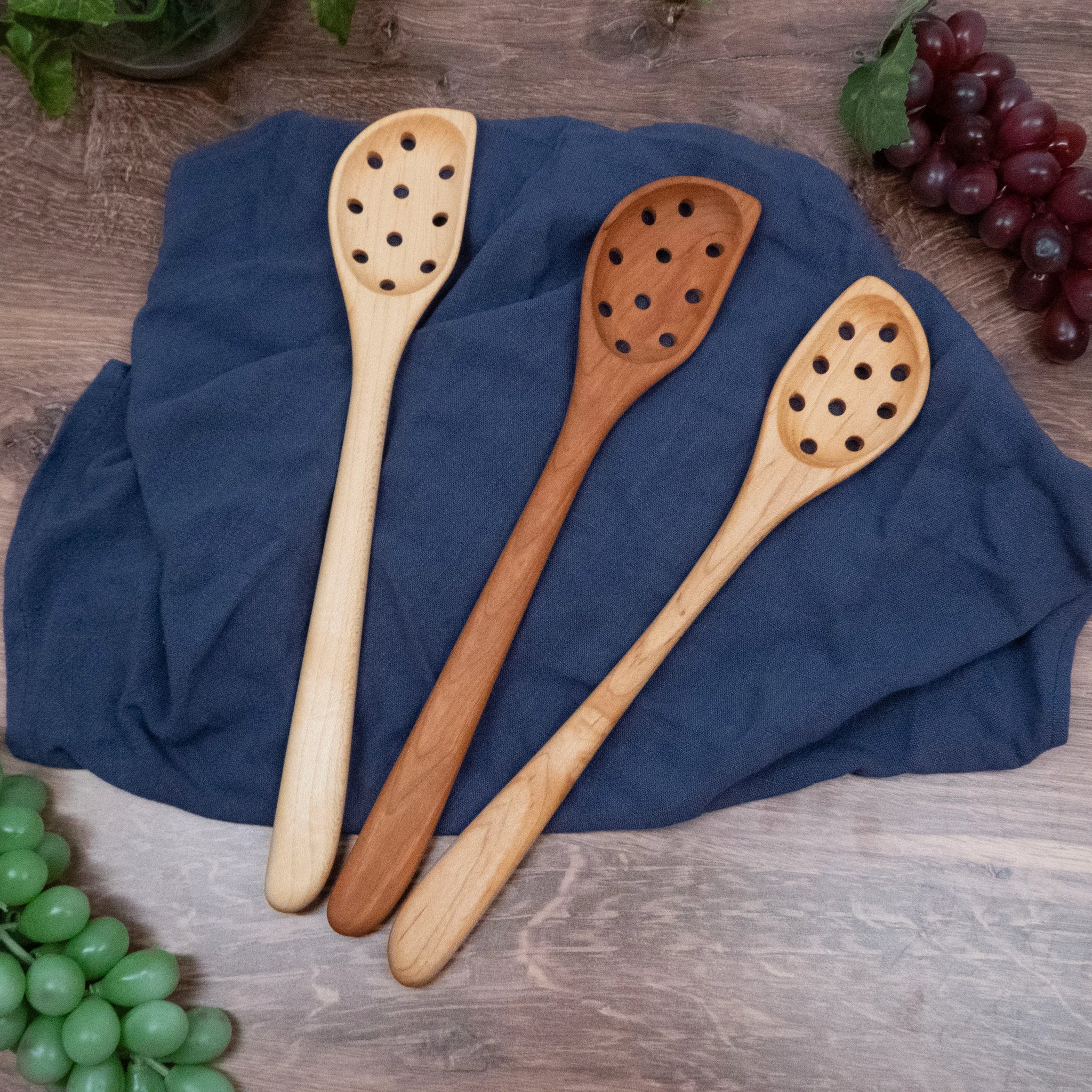 Wooden Angled Spoon with Holes