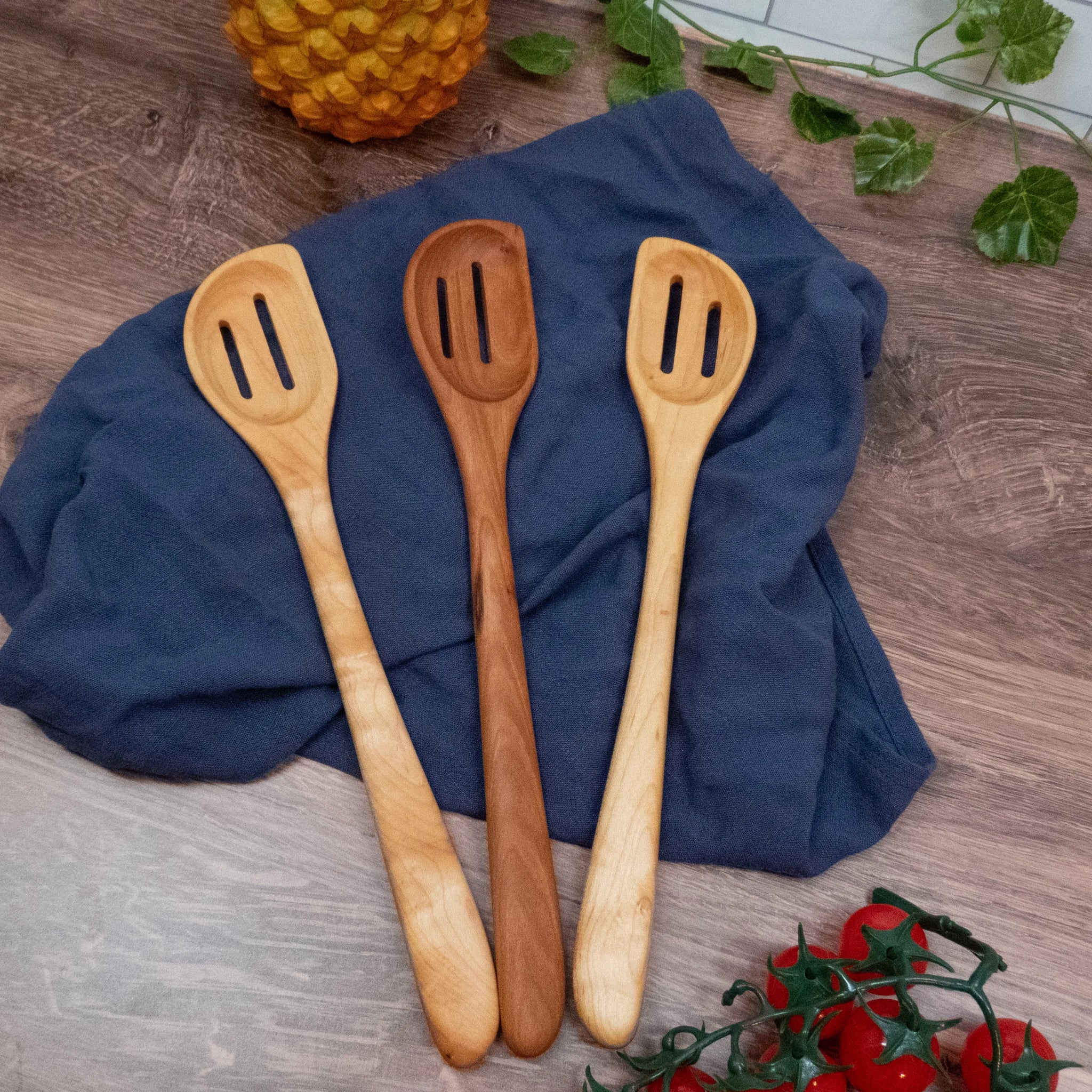 Wooden Angled Spoon with Slots