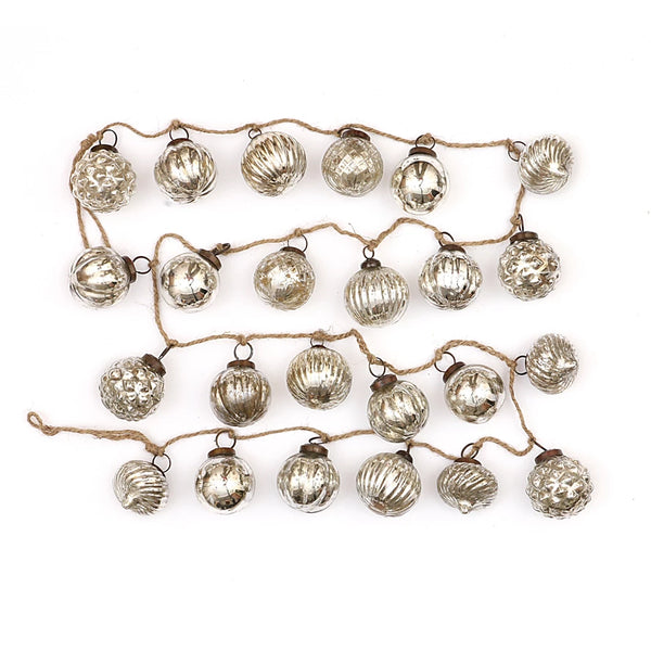72"L Embossed Mercury Glass Ornament Garland | Silver