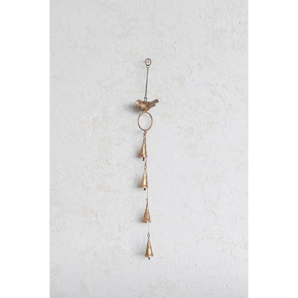 19"H Hanging Metal Bells with Bird on Chain