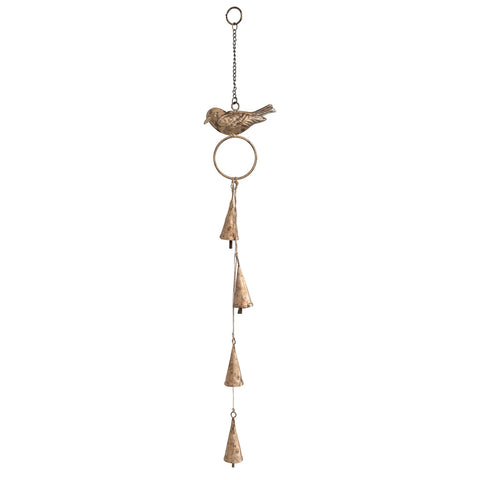 19"H Hanging Metal Bells with Bird on Chain