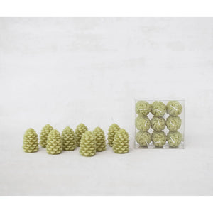 Green Unscented Pinecone Shaped Tealights, Set of 9