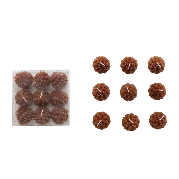 Brown Unscented Pinecone Shaped Tealights, Set of 9