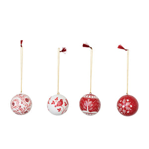 3" Hand-Painted Paper Mache Ball Ornament, Red and White