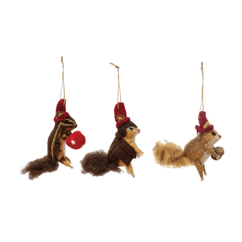 Wool Felt Squirrel in Hat Ornament | 3 Styles